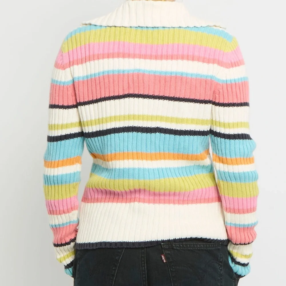 Tommy Hilfiger Stripped V Neck Collard Cozy Sweater Women Size Medium - Picture 5 of 12